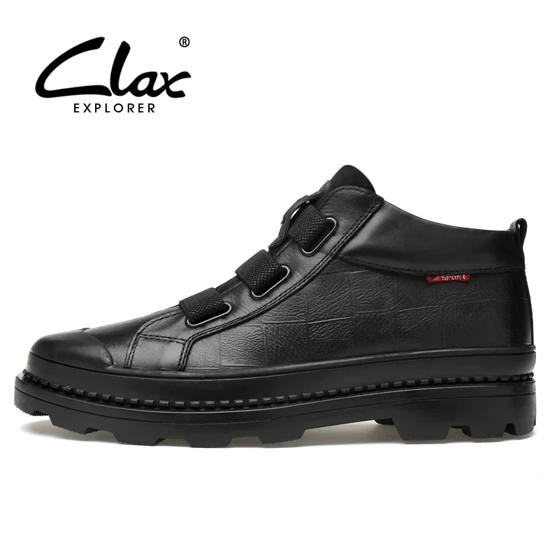 Clax Boot Mens Véritable Créateur Mode Casual Grande Chaussures En Cuir De Automne Mâle Marche Black Cheville Taille Bottes 3ARL4j5