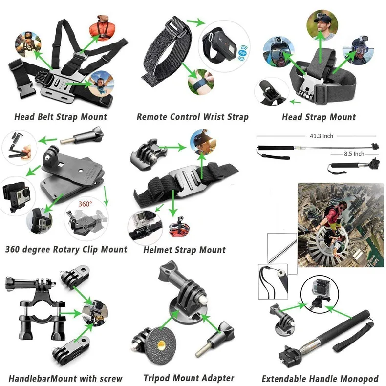 Gopro набор аксессуаров для спортивной экшн-камеры go pro hero 7 6 5 4 3 xiaomi yi 4k Экшн-камера 44-в-1 спортивные аксессуары для gopro чехол нагрудный ремень штатив-Трипод