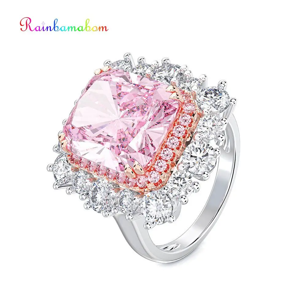

Rainbamabom 925 Sterling Silver Pink Sapphire Gemstone Birthstone Wedding Engagement Couple Ring Diamonds Band Jewelry Wholesale