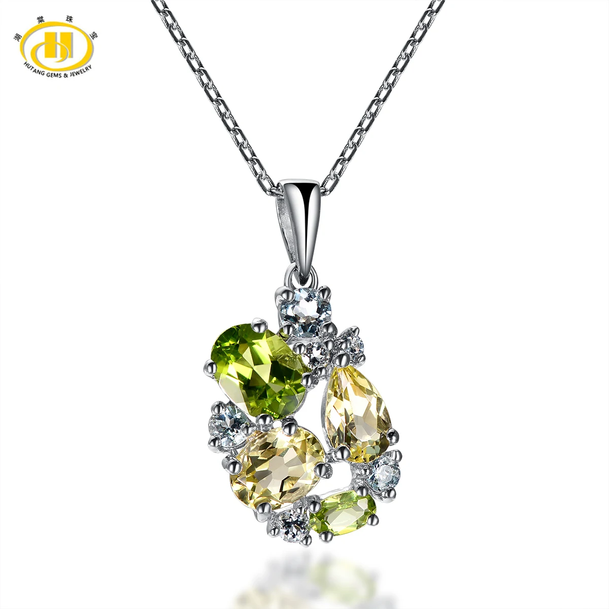 

Hutang Real Peridot, Lemon Quartz & Aquamarine 925 Sterling Silver Pendant Necklace Jewelry Free 18\" Chain