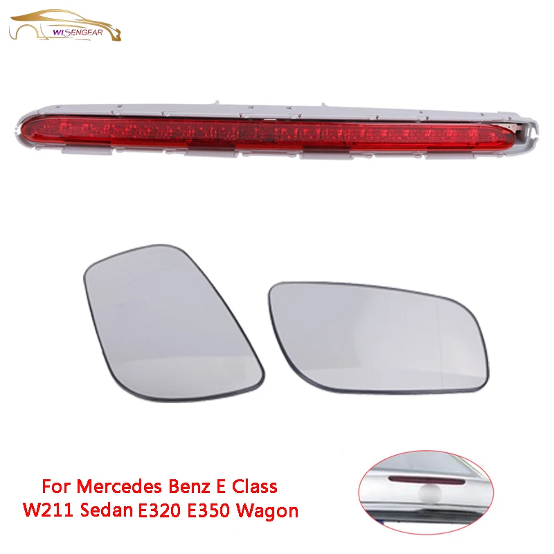 WISENGEAR For Mercedes Benz Rear LED Third Brake Tail Stop Light Lamp Rearview Mirror Glass Lens