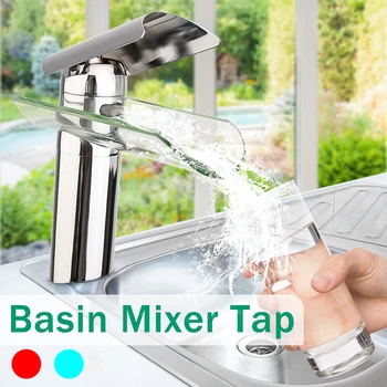 

Modern Glass Waterfall Bathroom Faucet Chrome Brass Basin Sink Mixer Tap Single Handle Water Faucet Cold And Hot Deck Mounted
