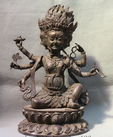 

13"Tibet Tibetan Bronze 3-Head 6-arm Parnashavari Ushnishavijaya Buddha Statue R0710 (B0328)