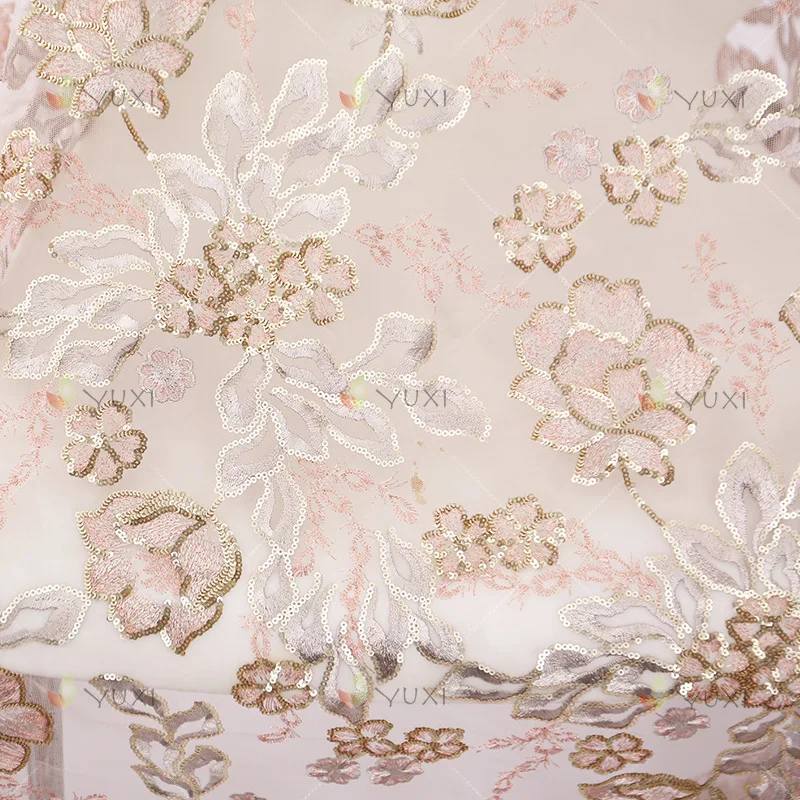 

Three-dimensional flower embroidered cloth Sequins embroidered cloth dress mesh fabric