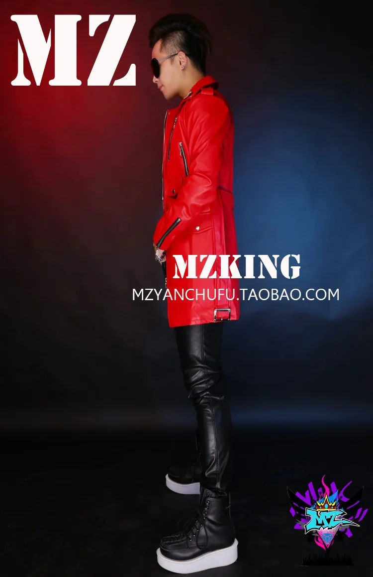 S-5XL! Мужская Новая мода DJ красный длинный локомотив кожаная куртка пальто певица костюмы формальное платье размера плюс одежда