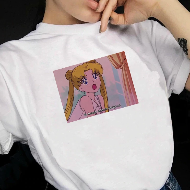 Футболка с надписью My Hungry Mode Is Always on Funny Sailor Moon и японским аниме Kawaii AestheticTumblr модная