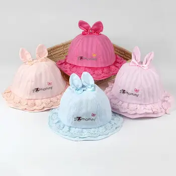 

1PC Summer I Love Mommy Baby Hat Cap Kid Girls Lovely Fisherman Hat Rabbit Sun Bucket Hats Head Circumference 50CM
