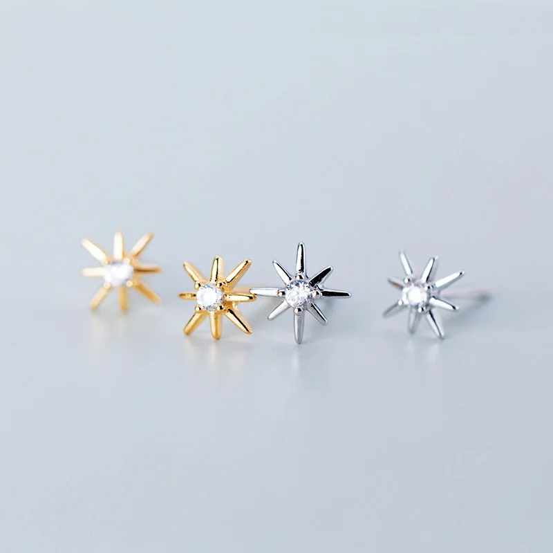 WTLTC 925 Sterling Sliver Tiny Star CZ Stud Earrings for Women Delicate Starburst Studs Earrings Small Charm Posts Earrings