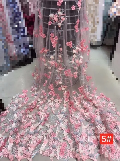 

2018 New Style French Net Lace Fabric 3D Flower Embroidered Tulle Lace High Quality Nigerian African Lace Fabric