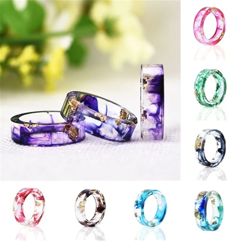 

8 Colors Gold Foil Paper Inside Resin Ring for Women Fresh DIY Handmade Dry Flower Ring Best Mold Dried Flowers DIY Ring 2018