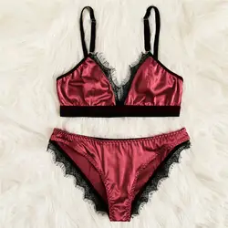 Для женщин пижамы Sexy Satin Pajama Set Черное кружево Пижама с v-образным вырезом Для женщин без рукавов милый Cami футболка и шорты лоскутное нижнее