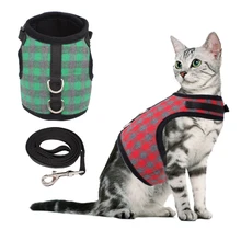 Xadrez Gato Ajustável Arnês com Trela Set para Andar À Prova de Fuga Soft Air Malha para Coelhos Gatinho Filhote de Cachorro Cães de Pequeno Porte animais(China)
