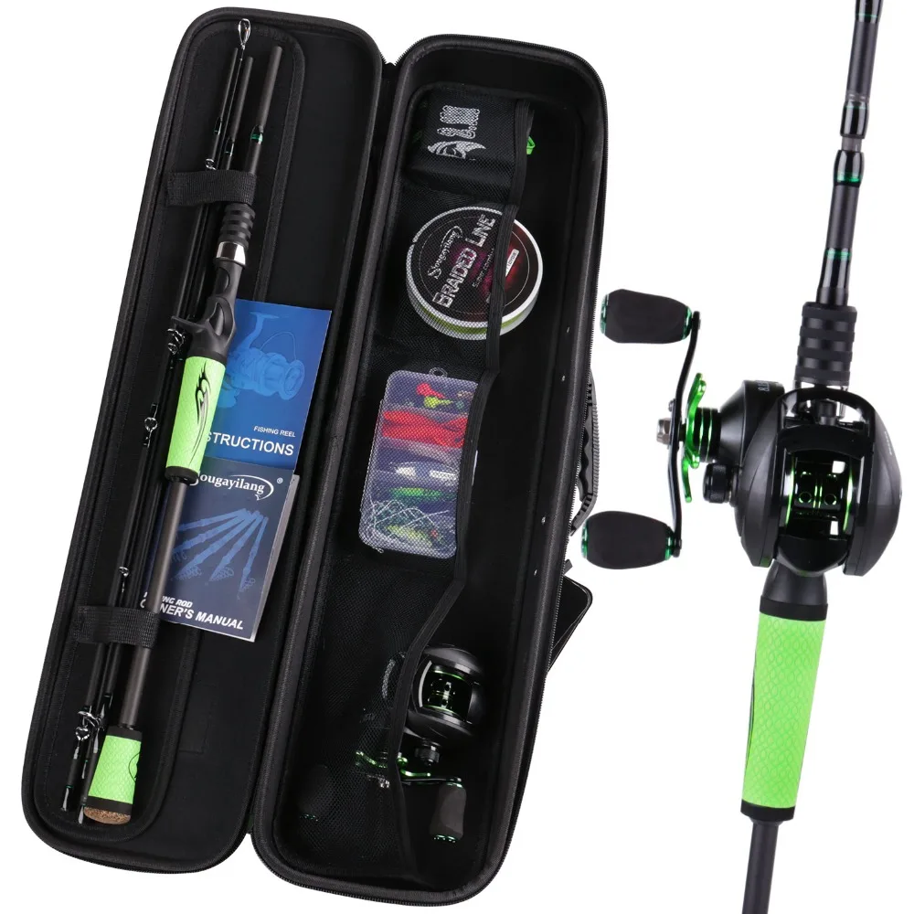 Potência de Fibra Sougayilang Seção Carbono Baitcsting Haste Kit Completo Conjunto Carretel Fundição 100 Linha Pesca Iscas Ganchos Gabarito Cabeça 4 m 13 Conj. de varas