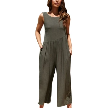 

Sleeveless exy Wide Leg Solid Jumpsuit Backless Women Jumpsuits SCasual Loose Pocket Basic Ladies Romper Jumpsuits Office Lady