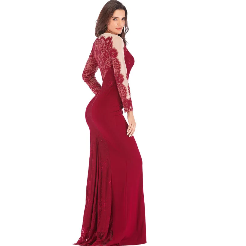 IDress High Quality Lace Embroidery Evening Dress Long Sleeve Charming Robe Longue Femme Long Dress for Wedding Party for Woman (1)