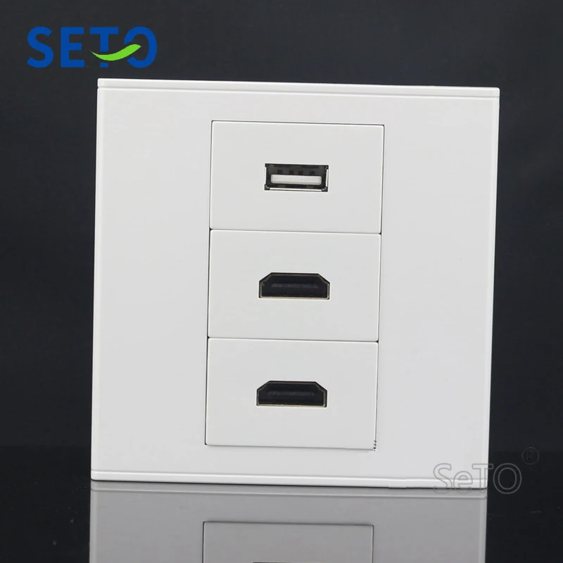 SeTo 86 Тип Двойной 2 0 HDMI + один порт USB Ассорти панель настенная гнездо Keystone Лицевая |