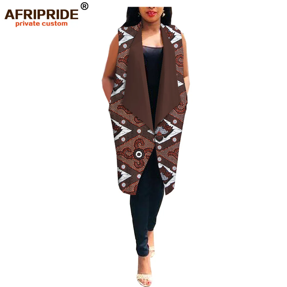 Африканский Воск модный весенний наряд для женщин AFRIPRIDE bazin richi без рукавов длиной до колена повседневное женское хлопковое пальто A1924002 - Цвет: 390J6
