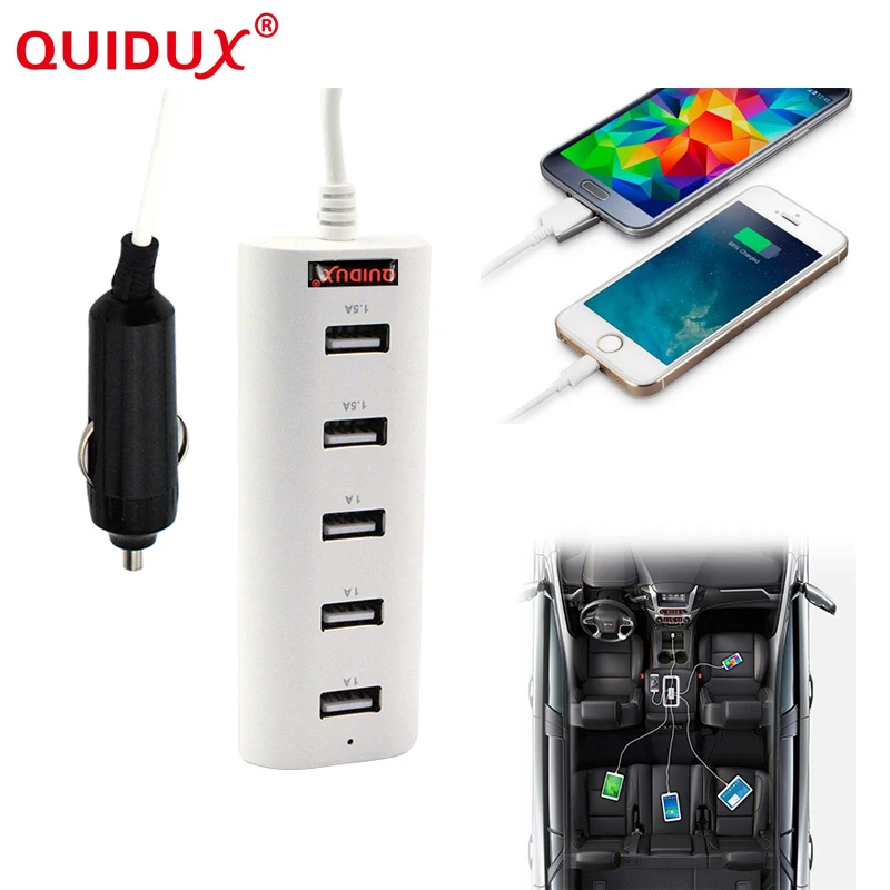 

QUIDUX 2018 New 5 Port USB Car Charger MULTI HUB EXPANSION SPLITTER Splitter Adapter For Android phone For Iphone phone