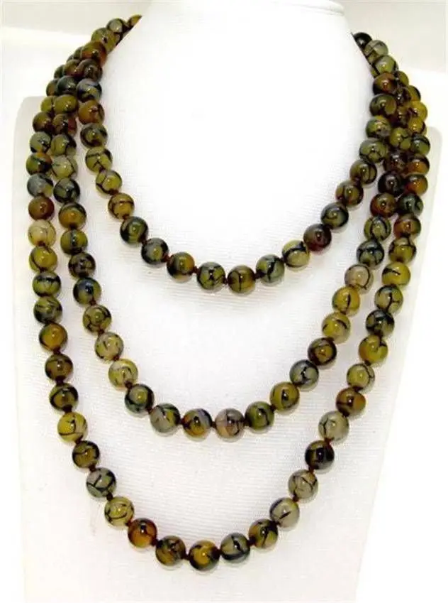 

8mm Yellow Veins Dragon agate Round Beads jasper Necklace 50" 5.27