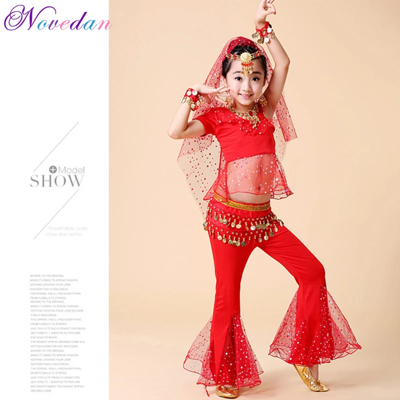 

Girls Belly Dance Costume 2019 New Egypt India Belly Dance Top Pants For Kids 2pcs /3pcs/4pcs/set