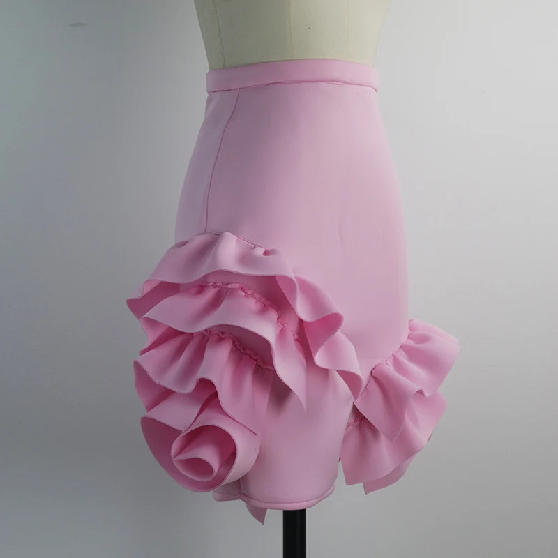 Женская юбка-карандаш, розовая, с оборками, высокая талия, тонкая, Женская посылка, в стиле хип-хоп, Лолита, Jupes, облегающая, для девушек, Falads, официальная одежда, элегантная, Femme