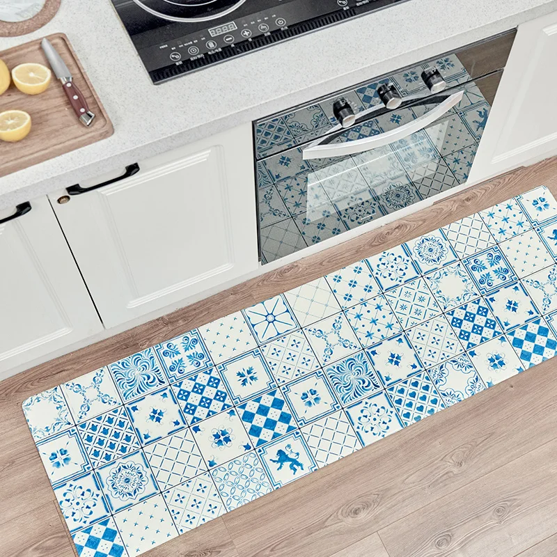 

Kitchen Ground Mat Floor Carpet 6MM Antiskid Antioil PVC Mesa Art Simple Moroccan Floret Brick Print Home Restaurant Decor