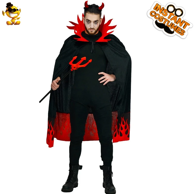 Halloween Men's Flames Devil Costume Role Play Devil Cape Imitation Devil Costumes for Adult Man