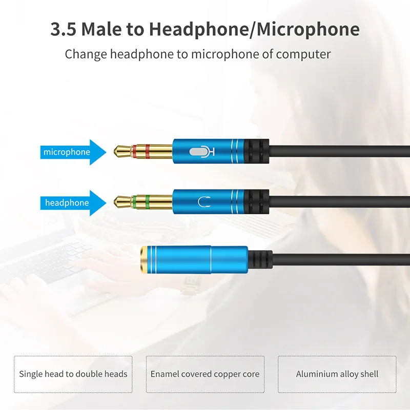 Audio extend Cable Headphone Splitter for Computer 3.5mm Female to 2 Male 3.5mm Mic Audio Y Splitter Cable Headset to PC Adapter Audio extend Cable Headphone Splitter for Computer 3.5mm Female to 2 Male 3.5mm Mic Audio Y Splitter Cable Headset to PC Adapter