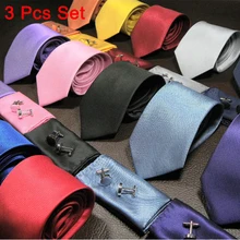 Мужской деловой набор галстуков модный мужской классический деловой сплошной цвет Свадебный Повседневный галстук набор(галстук+ карман квадратный+ запонки