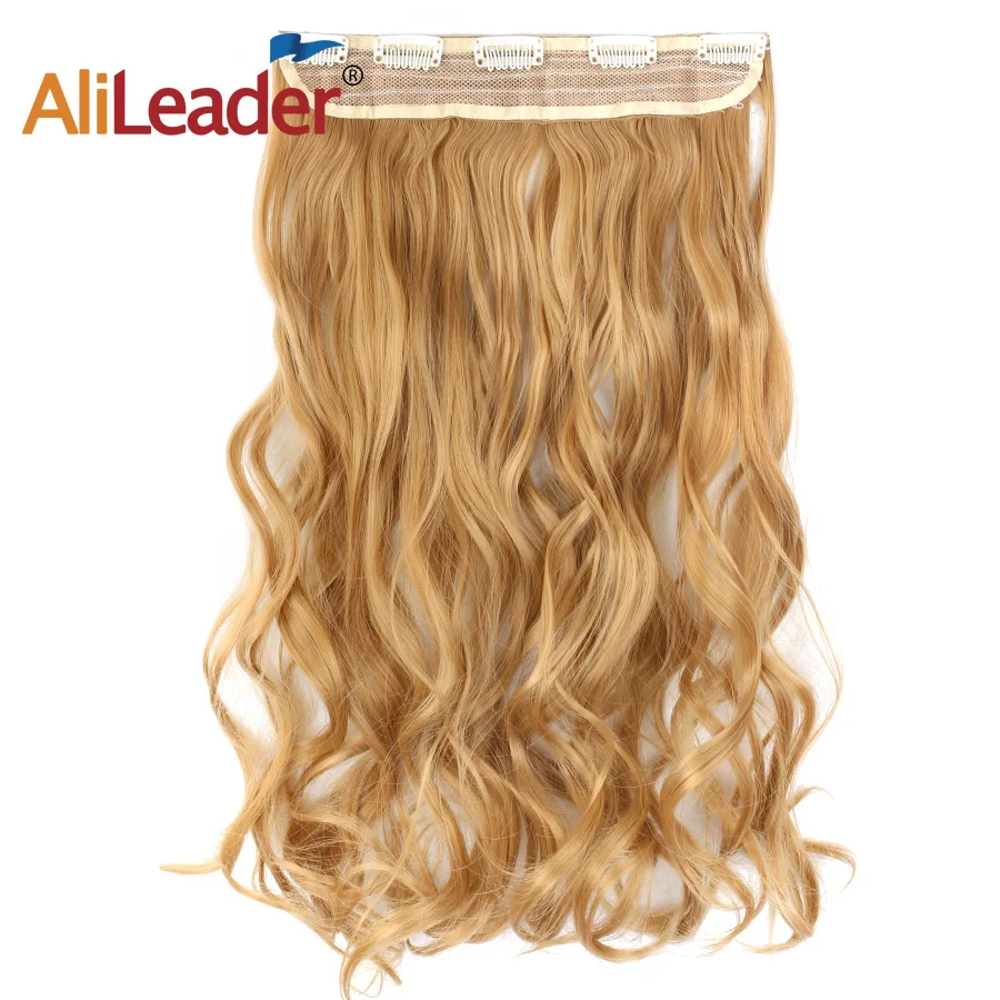 

Alileader Ombre Wavy Synthetic 5clips In Hair Extensions Light Brown Blond High Temperature Fiber Natural One Piece for Women