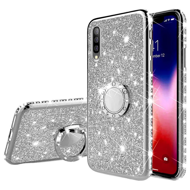 Diamond Bling Glitter Soft TPU Case Cover on sfor Samsung A30 A20 A10 A50 A70 M20 A6 A8 A7 2018 Magnetic Finger Ring Stand Coque (9)