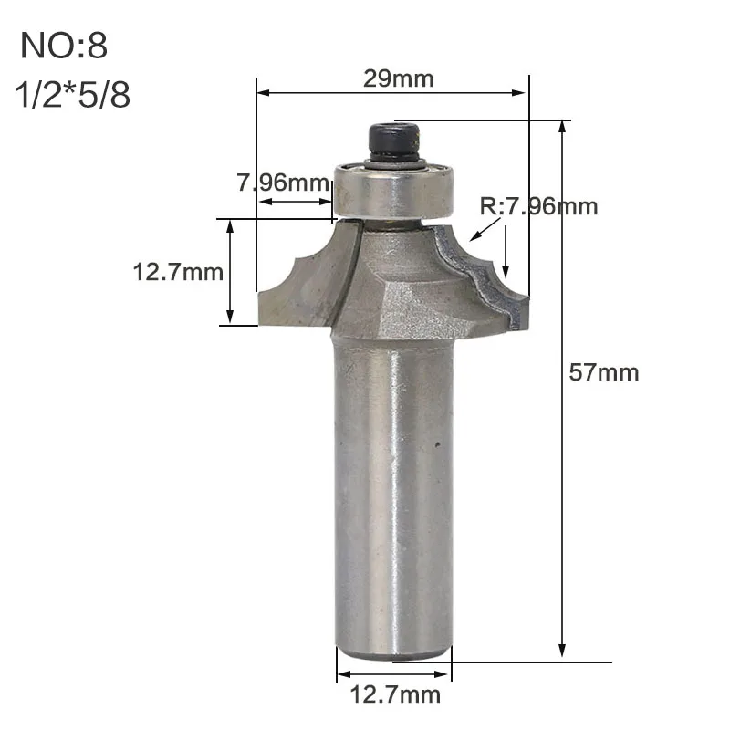 1 шт. 1/" 1/4 хвостовик Классическая формовочная фреза для отделки кромки, биты для дерева, карбида вольфрама, деревообработка, обрезка R фаски, торцевая фреза - Длина режущей кромки: NO8
