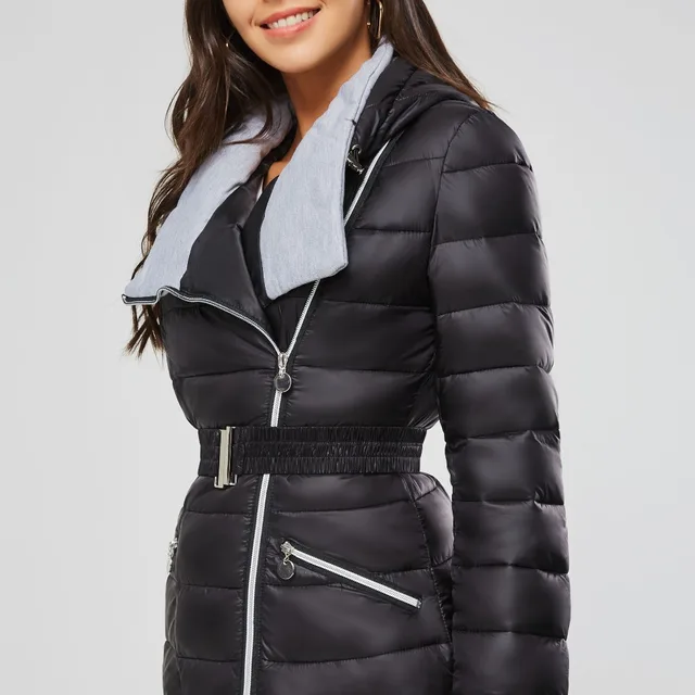 2018 Winter Coats Women Parkas Cotton Warm Thick Short Jacket Coat with Belt Slim Casual zipper Gothic Black Outerwear Overcoats -