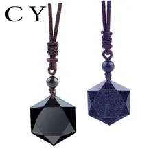 Фотография Chunyan Black Obsidian Natural Stone Pendant Necklaces For Mens Boys Cubic Hexagram Custom Engraved Sweater Necklace