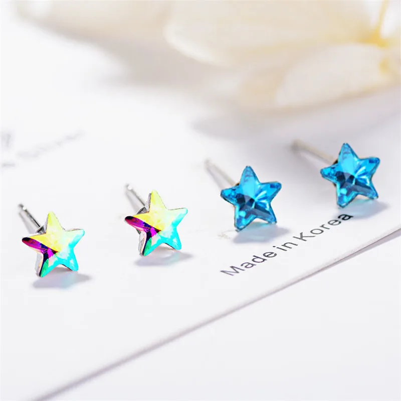 Милые 925 пробы серебро крошечные звезды серьги Минимальный конфеты Кристалл уха шпильки мини Earing молодая девушка Oorbellen украшения SE098