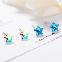 Милые 925 пробы серебро крошечные звезды серьги Минимальный конфеты Кристалл уха шпильки мини Earing молодая девушка Oorbellen украшения SE098