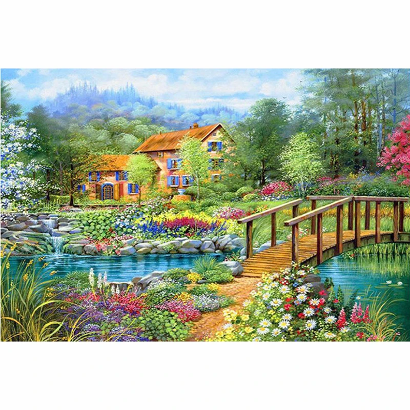 5D DIY full Square Diamond drawing Cross stitch Village Villa Rhinestone Diamond Embroidery Mosaic Decor