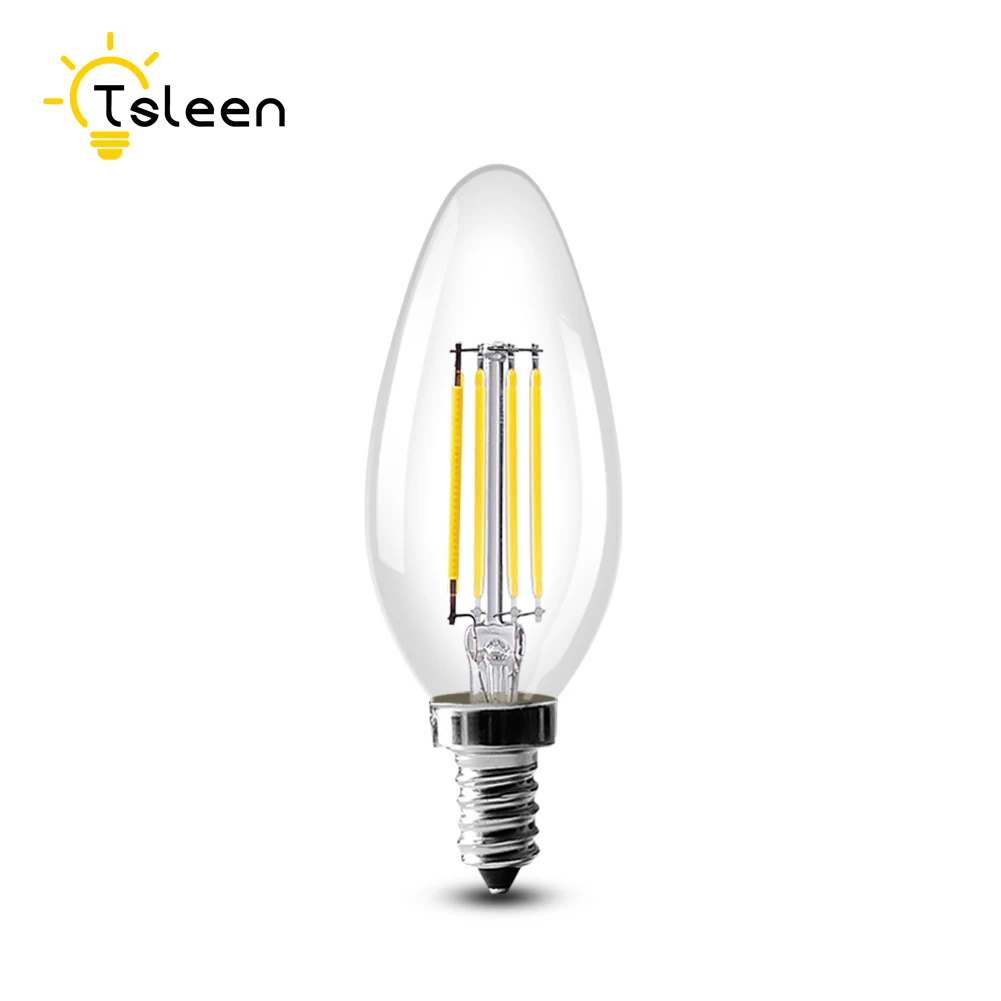 TSLEEN Светодиодная лампа C35 E12 E14 220 В 110 В 4 Вт 8 Вт COB Led светильник в форме свечи Ретро лампа Эдисона Винтажный стиль C35 360 градусов