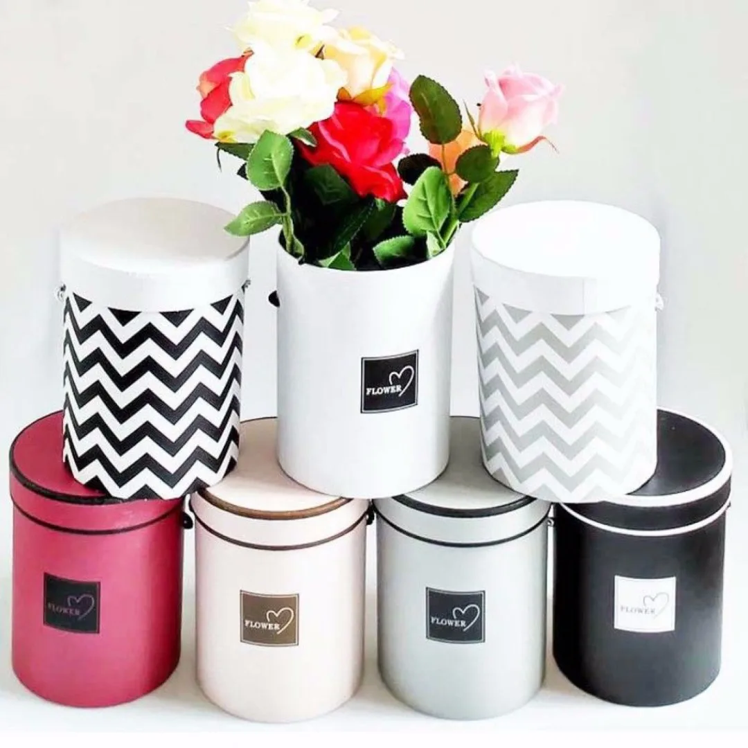Handheld Round Flower Bouquet Boxes Living Vases Florist Box Flower Plant Boxes 5 Colors