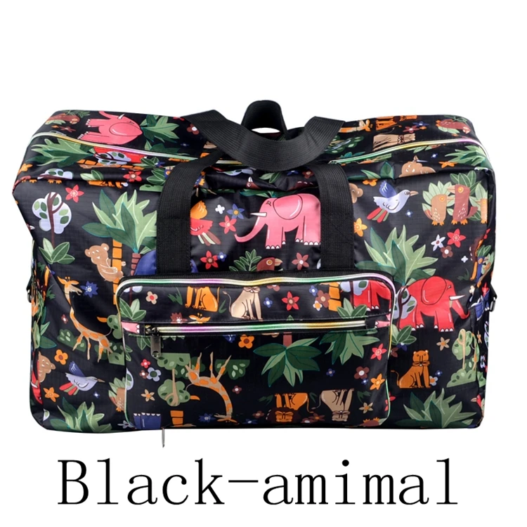 WANU, мужская дорожная складная сумка, женская сумка для хранения, водонепроницаемая, повседневная, чемодан, вещевой мешок, складная сумка, багаж для подушки безопасности, для покупок - Цвет: Black animal