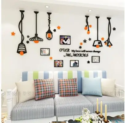 Креативные люстры акриловые 3D стерео настенные наклейки фото настенные украшения фоторамка спальня гостиная диван фон - Цвет: orange