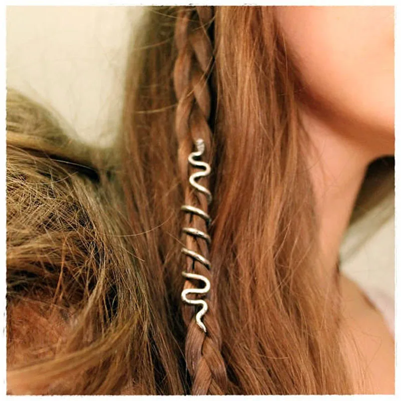 Snake Headed Twisted Hair Bead Hair Decoration Antique Argent
