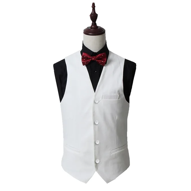 Ouekanlysian White Suit Vest Men Slim Fitted Formal Dressing Wedding