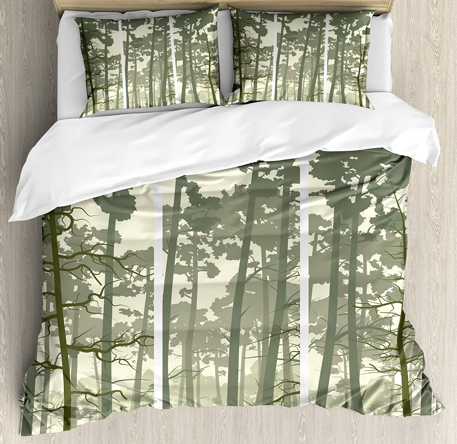 Forest Duvet Cover Set Vertical Stripes With Tall Trees And Lonely