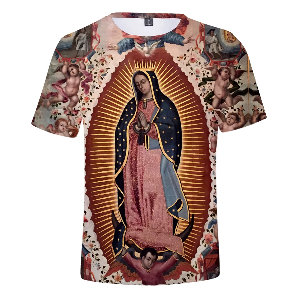 Our Lady of Guadalupe, 3D принт, летние футболки для женщин/мужчин, короткий рукав, круглый вырез, модные футболки, повседневные футболки размера плюс