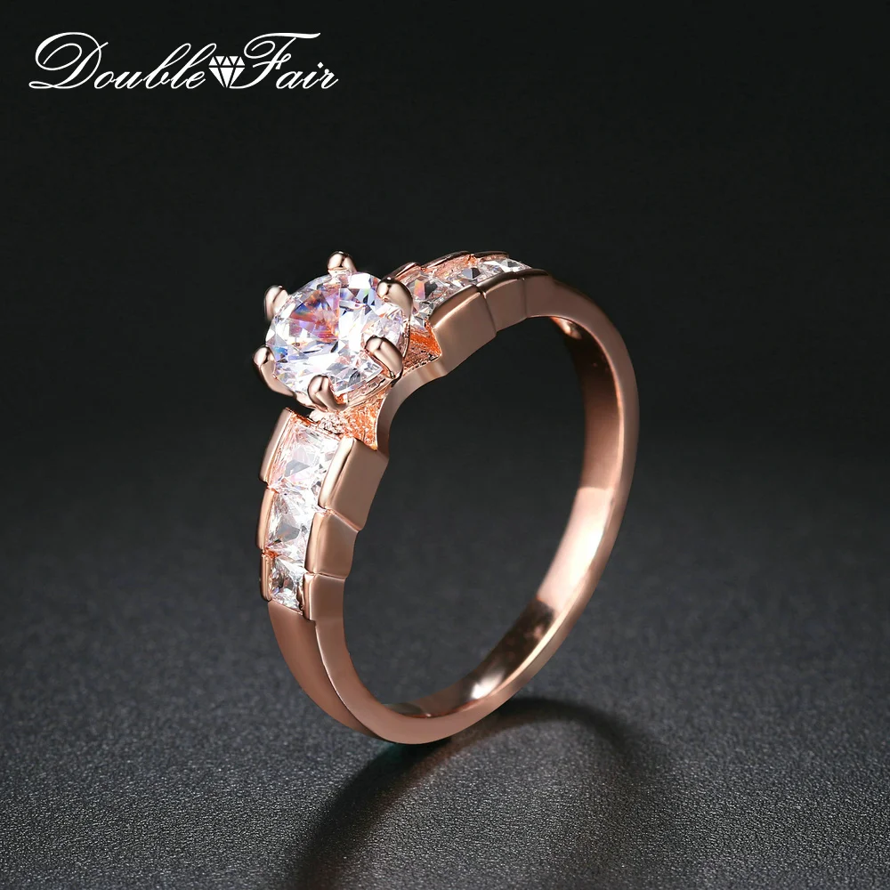 

Double Fair Top Quality Six Claw Crystal Wedding Rings For Women Rose Gold Color Couple Ring Jewelry HotSale DFR680
