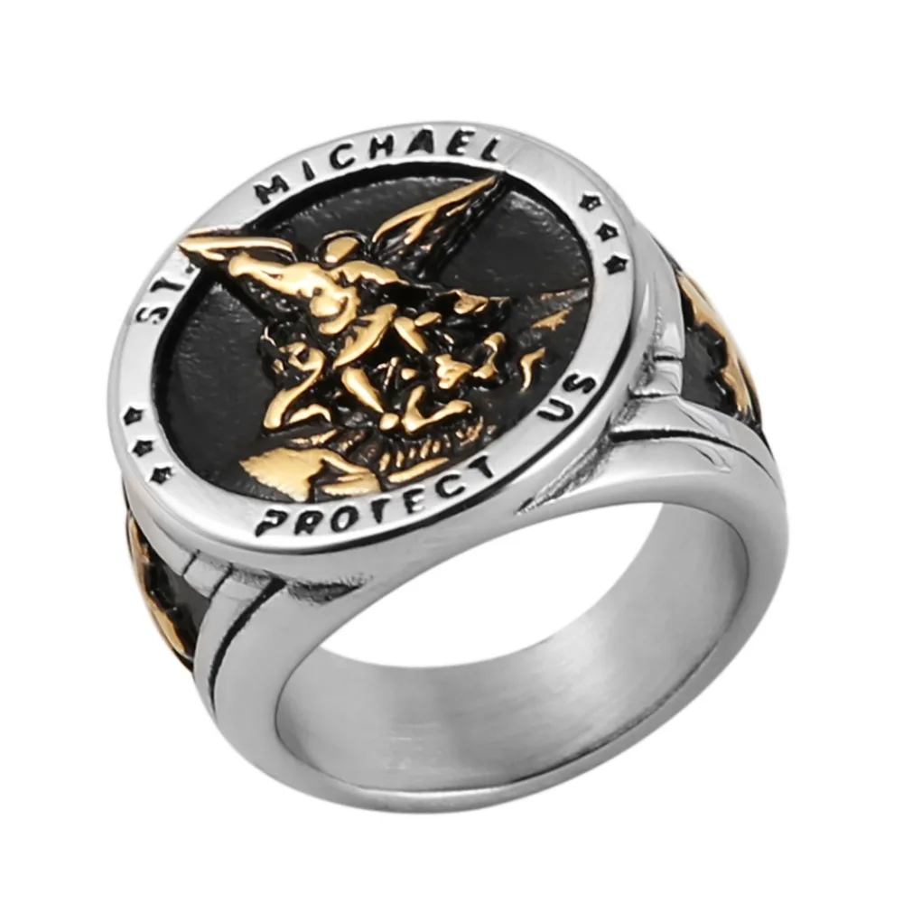 HZMAN Stainless Steel Sigil of Guardian Archangel Michael Talisman Ring
