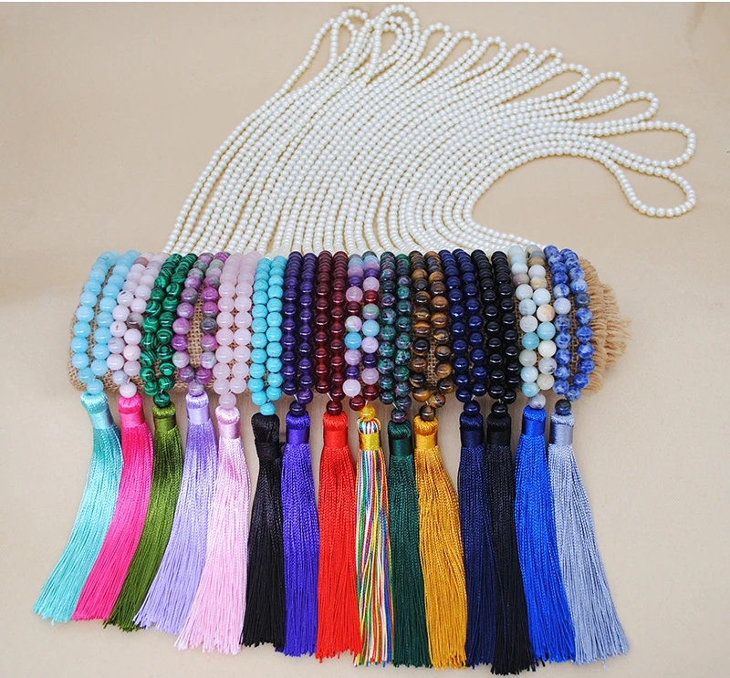 Yumfeel Brand New Long Beaded Tassel Necklace 18 Colors Natural Stone Necklace Women Jewelry Gifts Beach Crystal Quartz