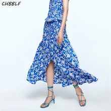 CHBBLF женская элегантная плиссированная юбка с цветочным принтом mujer женский с эластичной талией Повседневная стильная юбка CDC9205