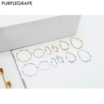 

Color-protective copper wave circle irregular water droplets border oval ring DIY earrings homemade ear jewelry accessories 6pcs